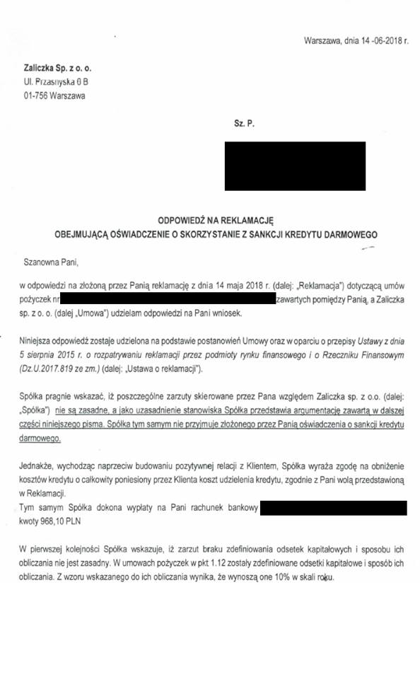 Zaliczka.pl oddaje prawie 1000 zł nienależnie pobranych świadczeń