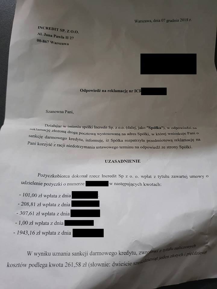 Incredit odstąpił od naliczenia prowizji