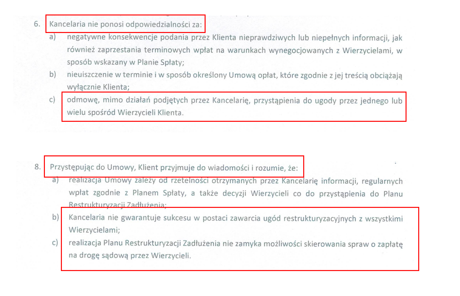 Ulga od długu - wyłączenie odpowiedzialności