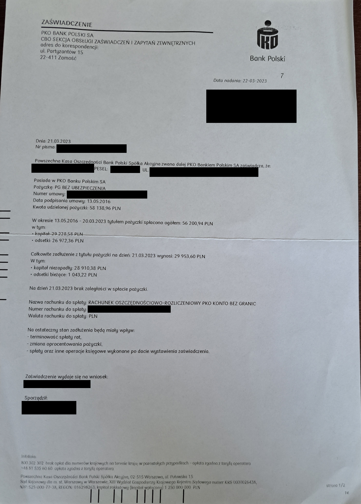 sankcja kredytu darmowego zaświadczenie z PKO sankcja kredytu darmowego zaświadczenie z PKO