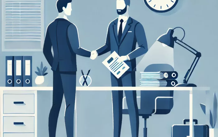 ugoda z wierzycielem - dłużnik podaje dłoń wierzyciela, zadowolony z tego, że udało mu się wynegocjować ugodę