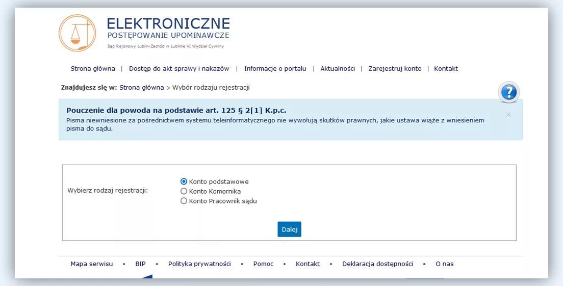 e-sąd Lublin rejestracja