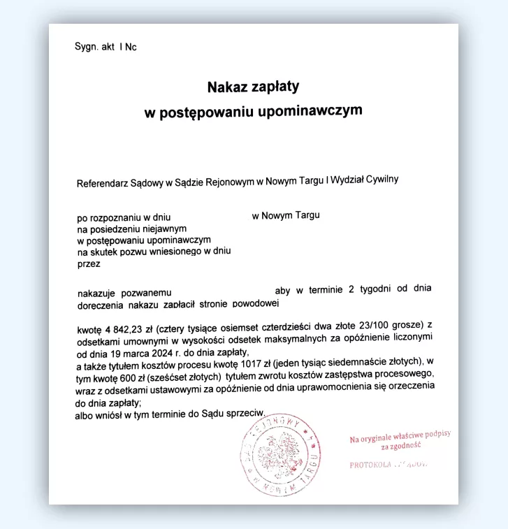 nakaz zapłaty postępowanie upominawcze