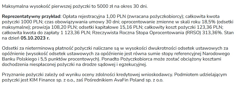 avafin pożyczka